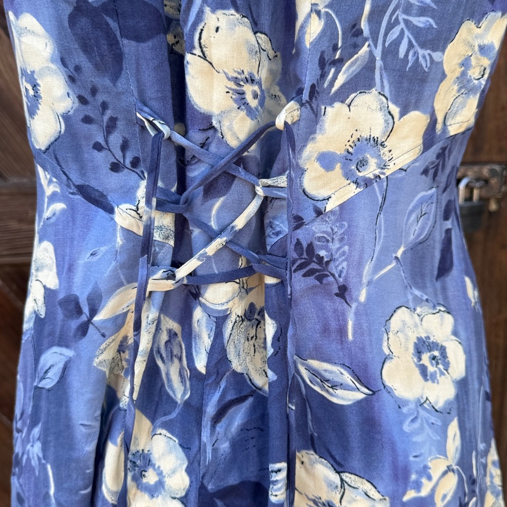 All that Jazz Blue and Yellow Floral Sleeveless Dress 8 w laces - Picture 4 of 7